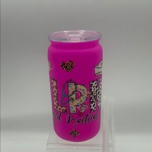 Hot Pink LPN Leopard Print PLASTIC Tumbler w/ plastic straw